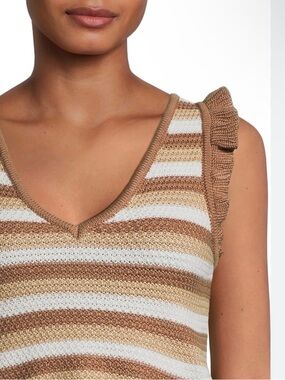 NWOT Striped Boho Knit Ruffle Sleeve Crop Top